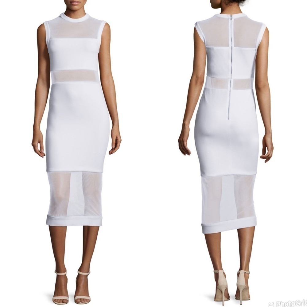 Alice + Olivia Karman Sleeveless Mesh-Trim Midi Dress